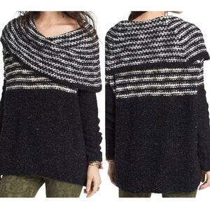 Free People Engineered Black & White Cowl Neck Wool Linen Mohair Blend Size S